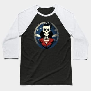 Fun Patriotic Rockabilly Skeleton Baseball T-Shirt